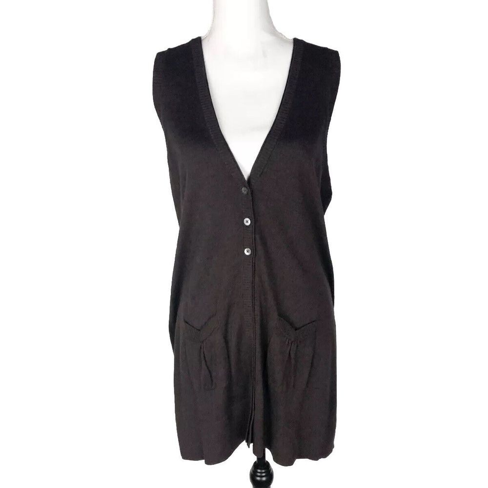 Coldwater Creek Women Cardigan Size M Brown Sleeveless Stretch Cotton‎ Blend